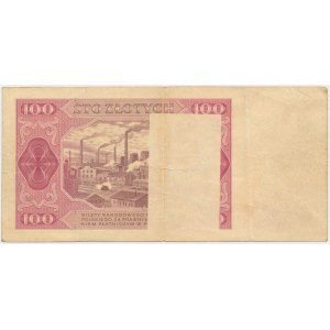 100 zlotých 1948 - CHYBA TLAČE - strata tlače na zadnej strane