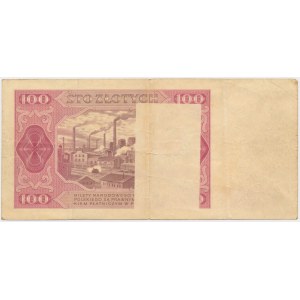 100 Zloty 1948 - DRUCKFEHLER - Verlust des Drucks auf der Rückseite