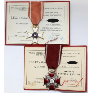 Volksrepublik Polen, Orden der Polonia Restituta Klasse V und Silbernes Verdienstkreuz + Ausweiskarten, Satz (2 Exemplare)