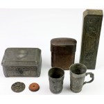 Set of tin glasses and other trinkets (7pcs)