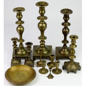 Brass candlesticks (11pcs) + platter