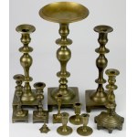 Brass candlesticks (11pcs) + platter