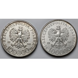 100.000 złotych 1990 Solidarność - odm. A i B (2szt)