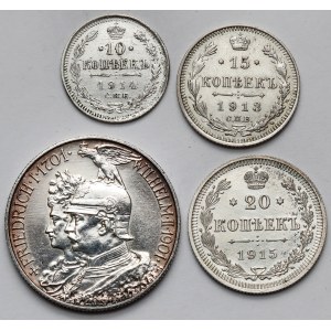 Rosja i Niemcy, 10-20 kopiejek i 2 marki 1901-1915 - zestaw (4szt)