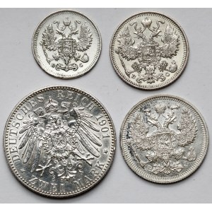 Rusko a Německo, 10-20 kopějek a 2 marky 1901-1915 - sada (4ks)