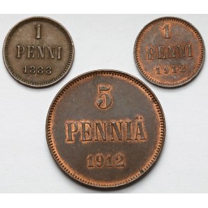 Finland / Russia, 1 and 5 penny 1888 and 1912 (3pcs)