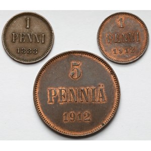 Finlandia / Rosja, 1 i 5 pennia 1888 i 1912 (3szt)