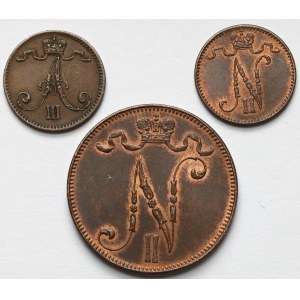 Finlandia / Rosja, 1 i 5 pennia 1888 i 1912 (3szt)