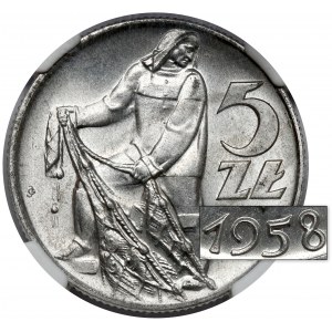 5 złotych 1958 Rybak - wąska ósemka