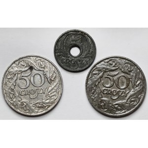 5 i 50 groszy 1938-1939 - niklowane i nieniklowane (3szt)