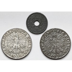 5 und 50 Groszy 1938-1939 - vernickelt und nicht vernickelt (3 St.)