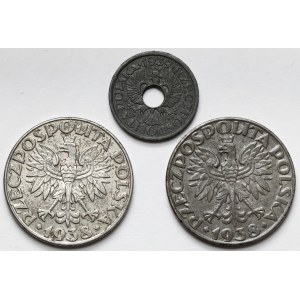 5 i 50 groszy 1938-1939 - niklowane i nieniklowane (3szt)