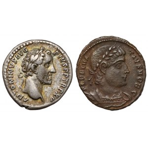 Römisches Reich, Antoninus Pius und Dalmatius, Denarius und Follis - Satz (2tlg.)