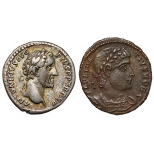 Roman Empire, Antoninus Pius and Dalmatius, Denarius and Follis - set (2pcs)