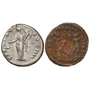 Roman Empire, Antoninus Pius and Dalmatius, Denarius and Follis - set (2pcs)