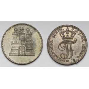 Niemcy, Hamburg 1 szyling 1855 i Meklenburgia 1/48 talara 1848 (2szt)