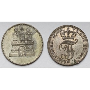 Germany, Hamburg 1 shilling 1855 and Mecklenburg 1/48 thaler 1848 (2pc)