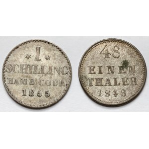 Niemcy, Hamburg 1 szyling 1855 i Meklenburgia 1/48 talara 1848 (2szt)
