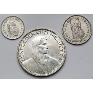 Švajčiarsko, 1/2, 1 a 5 frankov 1914-1951 (3 ks)