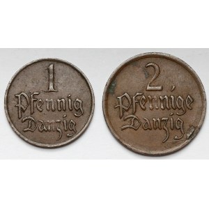Freie Stadt Danzig, 1 und 2 Fechtbahnen 1923 (2 Stück)
