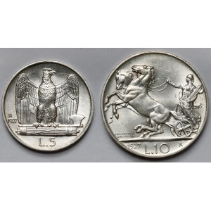 Itálie, 5 a 10 lir 1927 (2ks)