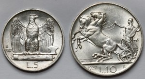 Włochy, 5 i 10 lirów 1927 (2szt)