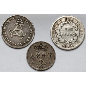 Velká Británie 3 pence a Francie 1/4 a 1/2 franku 1671-1830 (3ks)