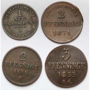 Německo, měděné mince 1855-1871 - sada (4ks)