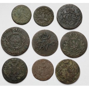 Měděné mince od Jana II Kazimíra po rozdělení (9ks)