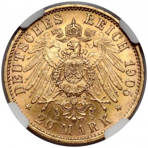 Německo, Prusko, 20 marek 1905-J - Hamburk - vzácná ražba