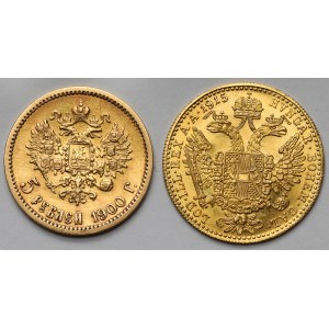 Rusko a Rakúsko, 5 rubľov 1900 a dukát 1915 (NB) - sada (2ks)