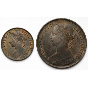 Wielka Brytania, Farthing 1881 i Pens 1884 - zestaw (2szt)