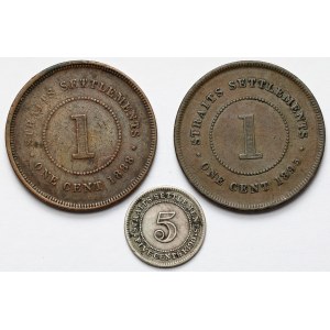 Wielka Brytania, Straits Settlements, 5 i 1 cent 1888-1895 - zestaw (3szt)