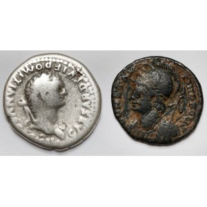 Roman Empire, Domitian and Constantine I the Great, Denarius and Follis - set (2pcs)