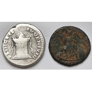 Cesarstwo Rzymskie, Domicjan i Konstantyn I Wielki, Denar i Follis - zestaw (2szt)