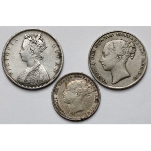 Great Britain and India, silver coins 1862-1881 - set (3pcs)
