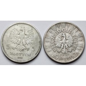 Sztandar i Piłsudski, 5 i 10 złotych 1930-1934 (2szt)