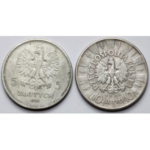 Fahne und Pilsudski, 5 und 10 Gold 1930-1934 (2 St.)