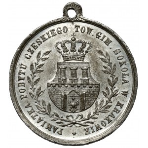 Pamätná medaila z pobytu českej gymnaziálnej spoločnosti Sokoł v Krakove 1884 - zinok
