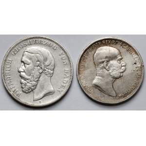 Deutschland und Österreich, 5 Mark 1875 und 5 Kronen 1909 - Satz (2tlg.)