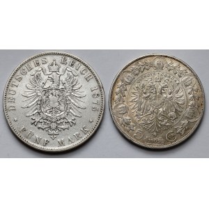 Nemecko a Rakúsko, 5 mariek 1875 a 5 korún 1909 - sada (2ks)