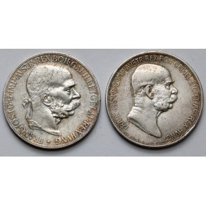 Austria, Franz Joseph I, 5 crowns 1907 and 1909 (2pc)