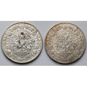 Austria, Franz Joseph I, 5 crowns 1907 and 1909 (2pc)
