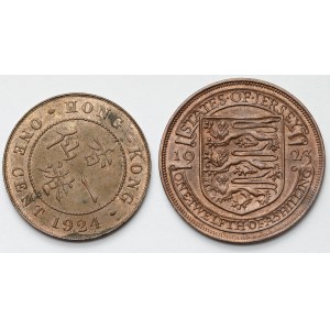 Veľká Británia / Jersey / Hong-Kong, 1/12 šiling 1923 a 1 cent 1924 - sada (2ks)