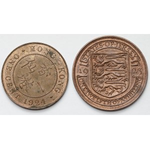 Velká Británie / Jersey / Hong-Kong, 1/12 šilink 1923 a 1 cent 1924 - sada (2ks)