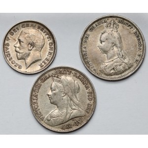 Wielka Brytania, 6 pensów i Szylingi 1889-1913 - zestaw (3szt)