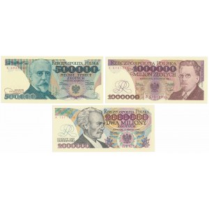 500 000 PLN, 1 a 2 miliony PLN sada 1990-1992 (3ks)