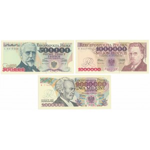 Zestaw 500.000 zł, 1 i 2 mln zł 1992-1993 (3szt)
