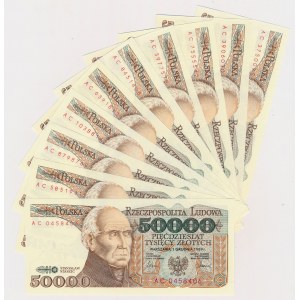 50.000 złotych 1989 - AC - zestaw (10szt)