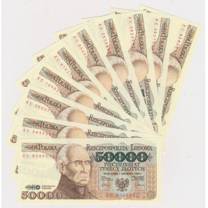 50.000 złotych 1989 - AC - zestaw (10szt)